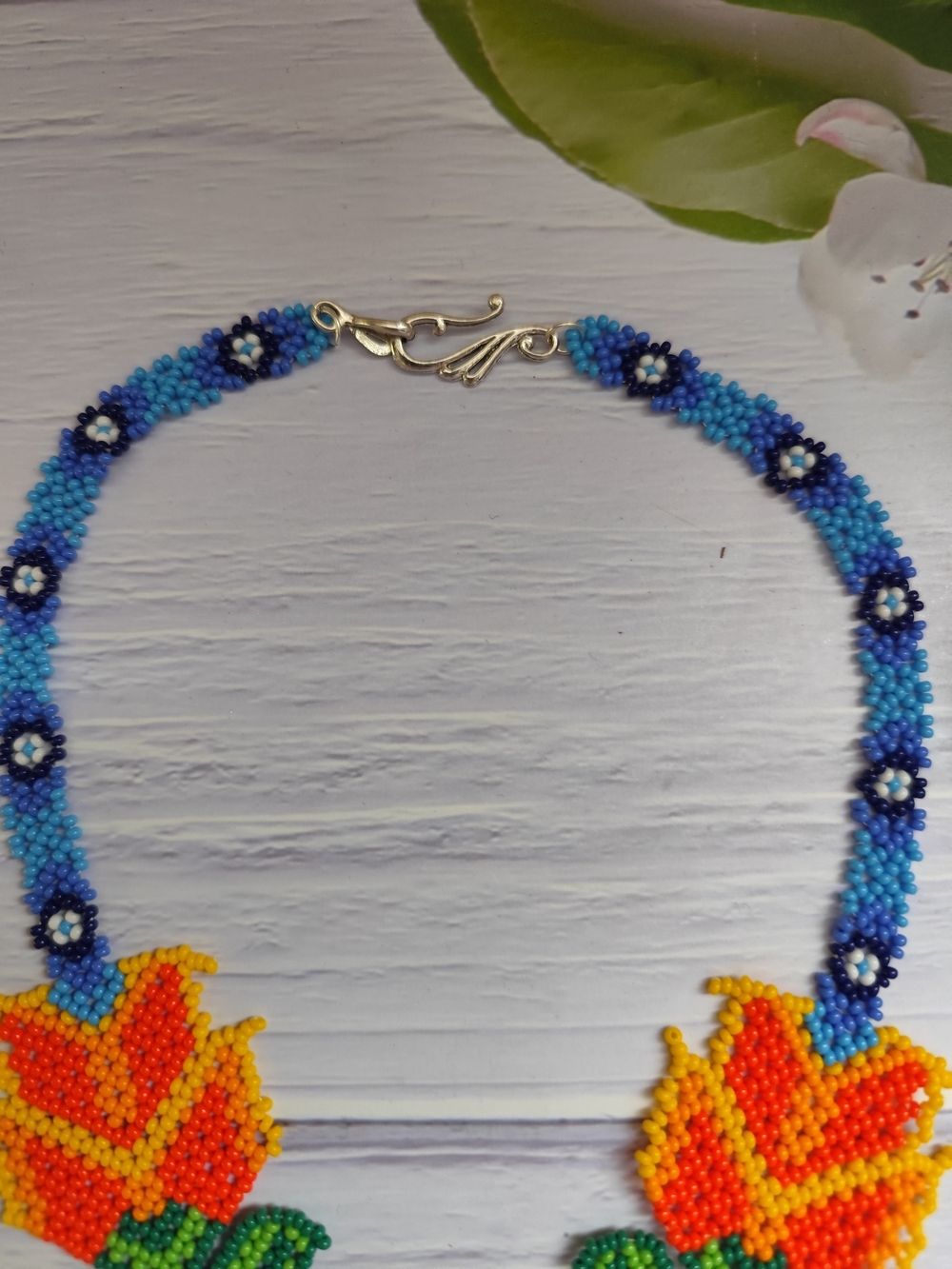 Handmade Multicolor Beaded Flower Statement Necklace - Picture 5 of 7